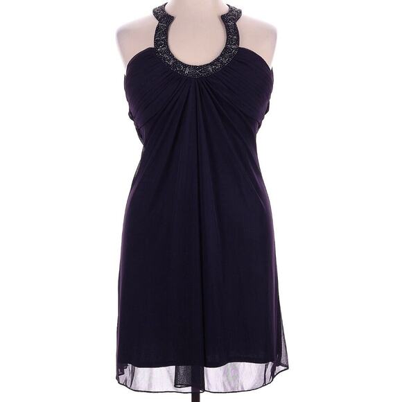 NWT XSCAPE Purple Beaded Flowing Short Formal Dress Size 14 NEW - Picture 1 of 4